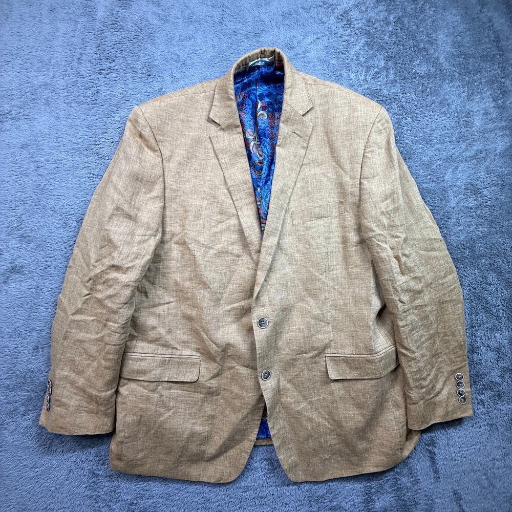 Van Heusen Studio Men's Tan 100% Linen Suit Jacket Sport Coat 2-Button 46R
